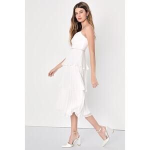 Lulus White Ruffle Midi Dress NWT Size M Bridal Shower Graduation
